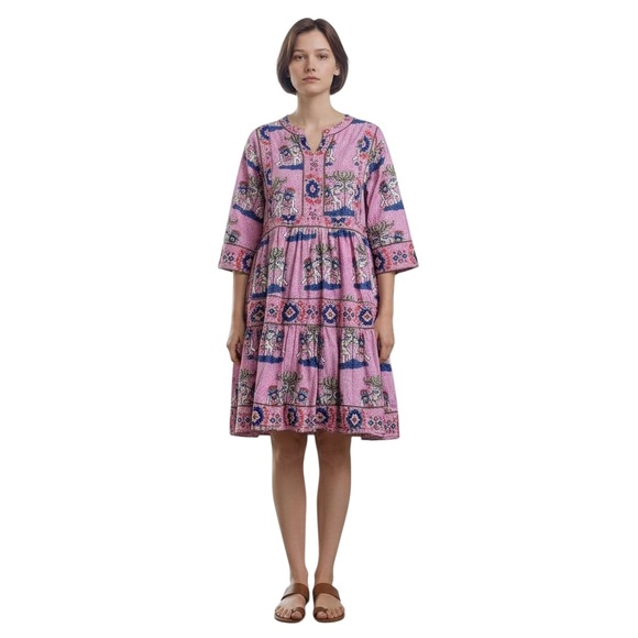 Mary Marshmallow Cotton Tiered Elephant Print Dress size M - Picture 7 of 12